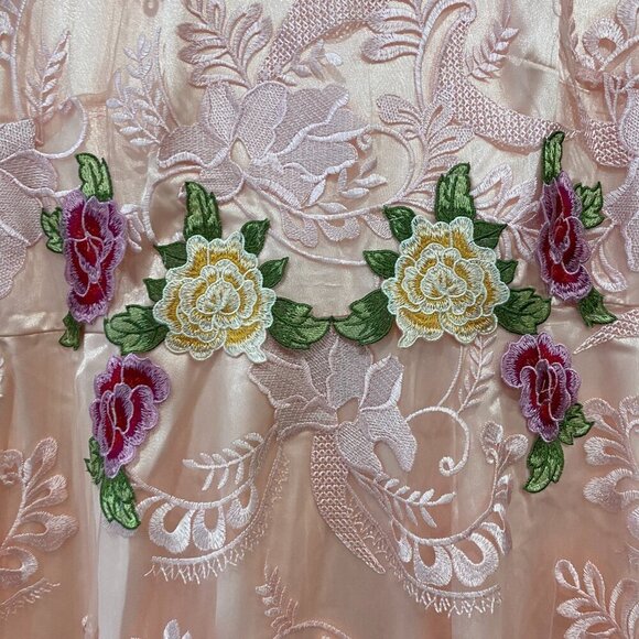 Dance VICKY & LUCAS 3/4 Sleeve Embroidered Skater Dress pink SZ L - Picture 7 of 11